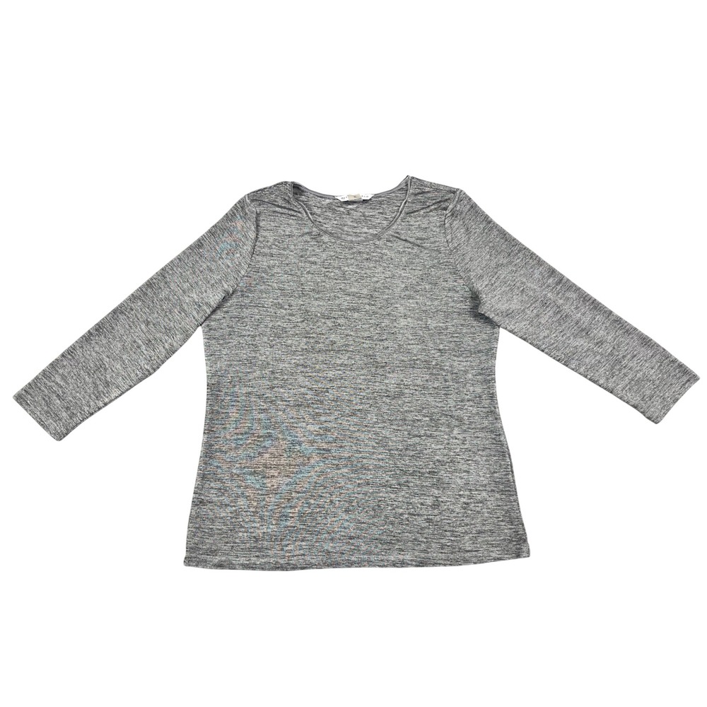 Peter Nygard Womens Grey Space Dye Scoop Neck Long Sleeve Top Size Medium Casual